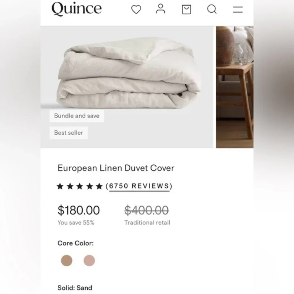 NWOT Quince European Linen Sand Light Tan Queen Duvet Cover